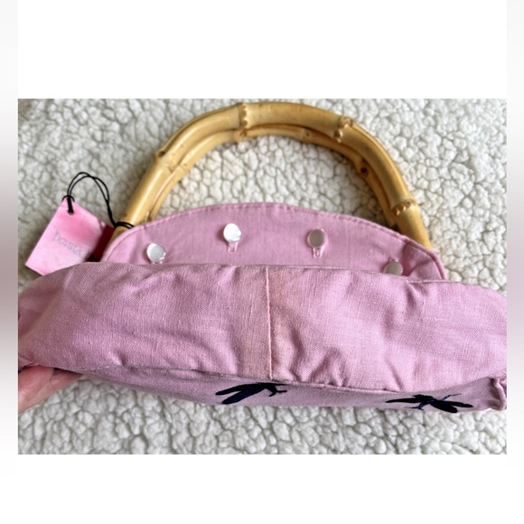 Donna Dixon Small Handbag Dragonflies Embroidered Fabric Bamboo Handle, New - Picture 10 of 11